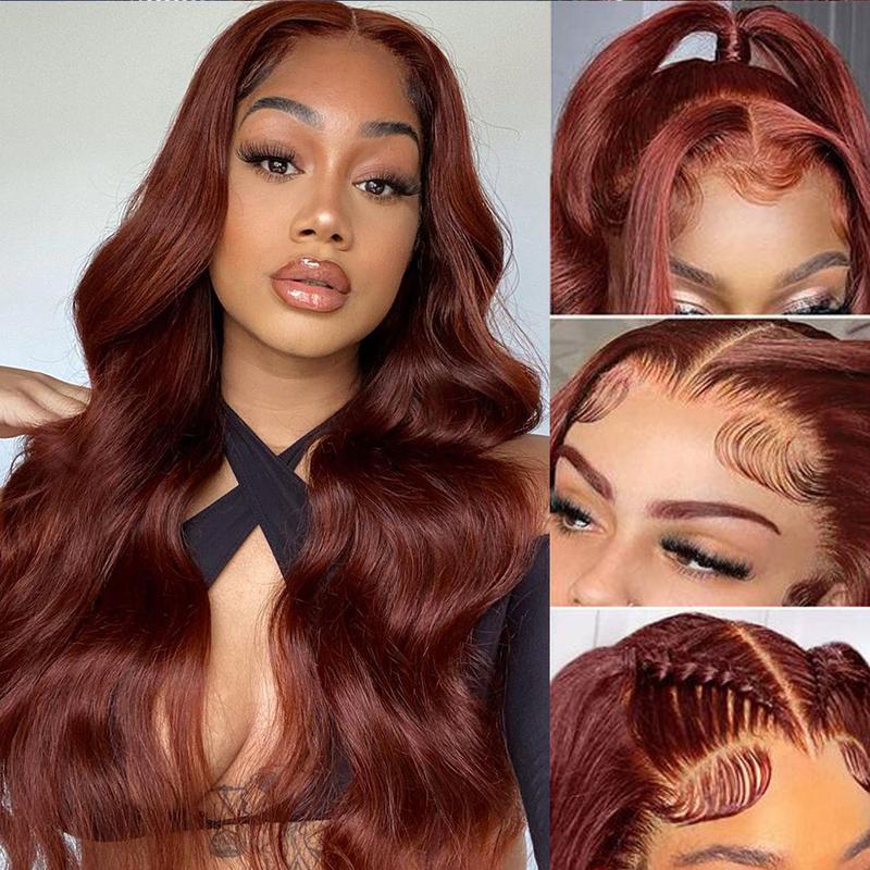 Bling Hair Dark Ginger Reddish Brown Body Wave 13x4 13x6 Hd Lace Frontal Human Hair Wig Brazilian Wavy Pre Plucked Transparent Lace Color Wig for Black Women with Baby Hair 34inch TikTokShopHolidayHaul