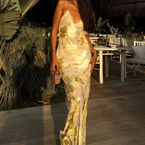Women's Plain Hot Stamping Deep V Neck Backless Cami Fitted Bodycon Dress, Elegant Sleeveless Maxi Dress for Party Club Birthday Banquet, Ladies Summer Clothes, Evening Event Clothing, Womenswear, Evening Formal Dresses Women