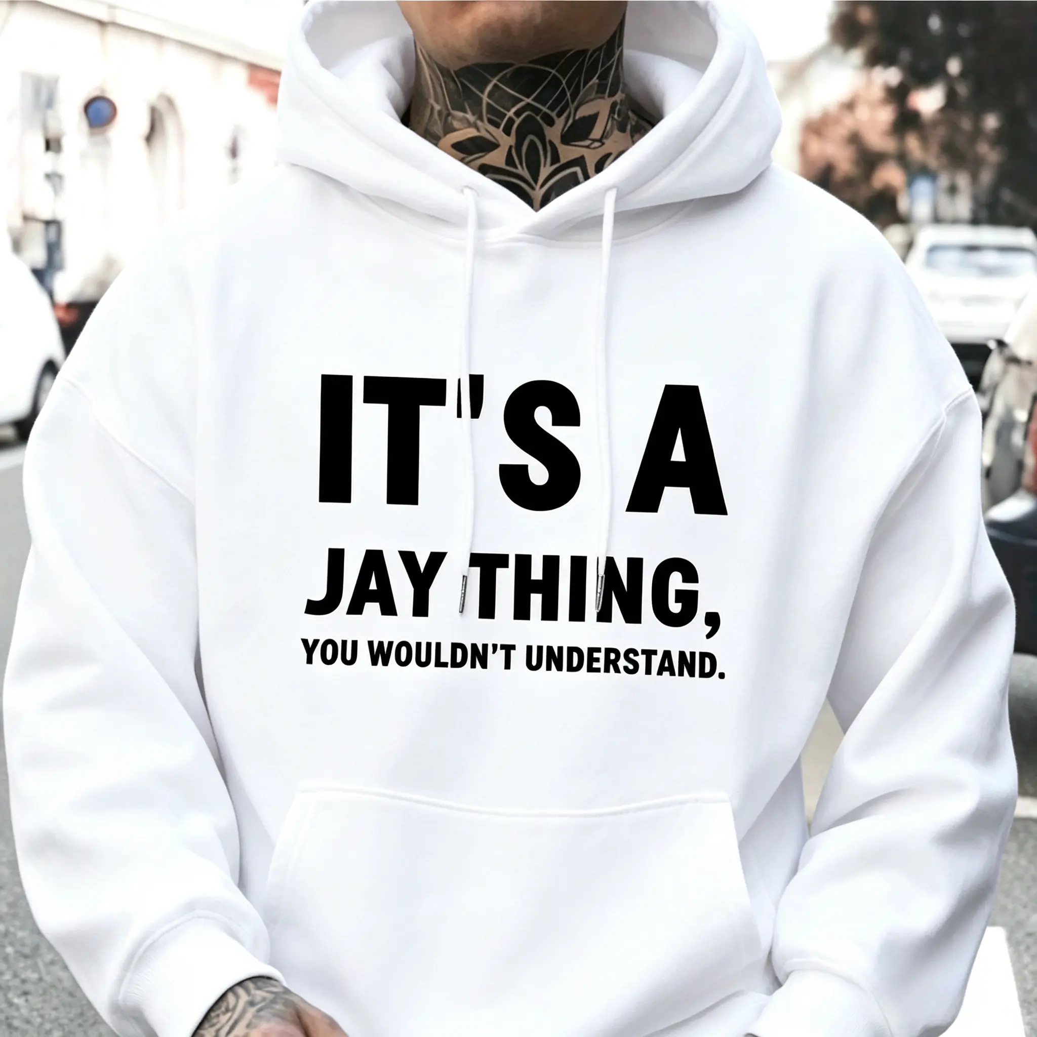 Oversized Unisex Pullover Hoodie It's A Jay Thing You Wouldn't Understand Bold Letter Graphic Sweatshirt Black White Two Color Personalized Name Casual Street Matching Top
