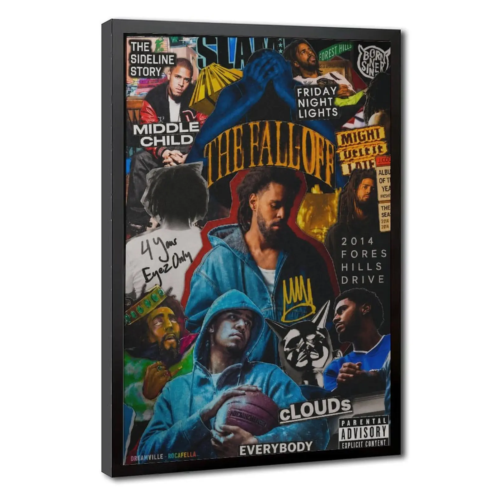 J. Cole Dreamville Album Cover Poster, Hip Hop The Fall Off Collage Art Wall Picture, Minimalist Rap Music Art for Music Studio Office Minimalist Modern Apartment Wall Decor