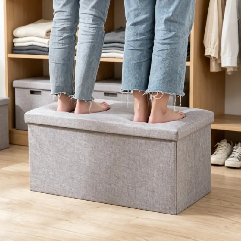Nordic Style Fabric Storage Bench, Foldable Seat for Entryway, Living Room Sofa Corner Organizer, Bedroom Dust-Proof Toy Box