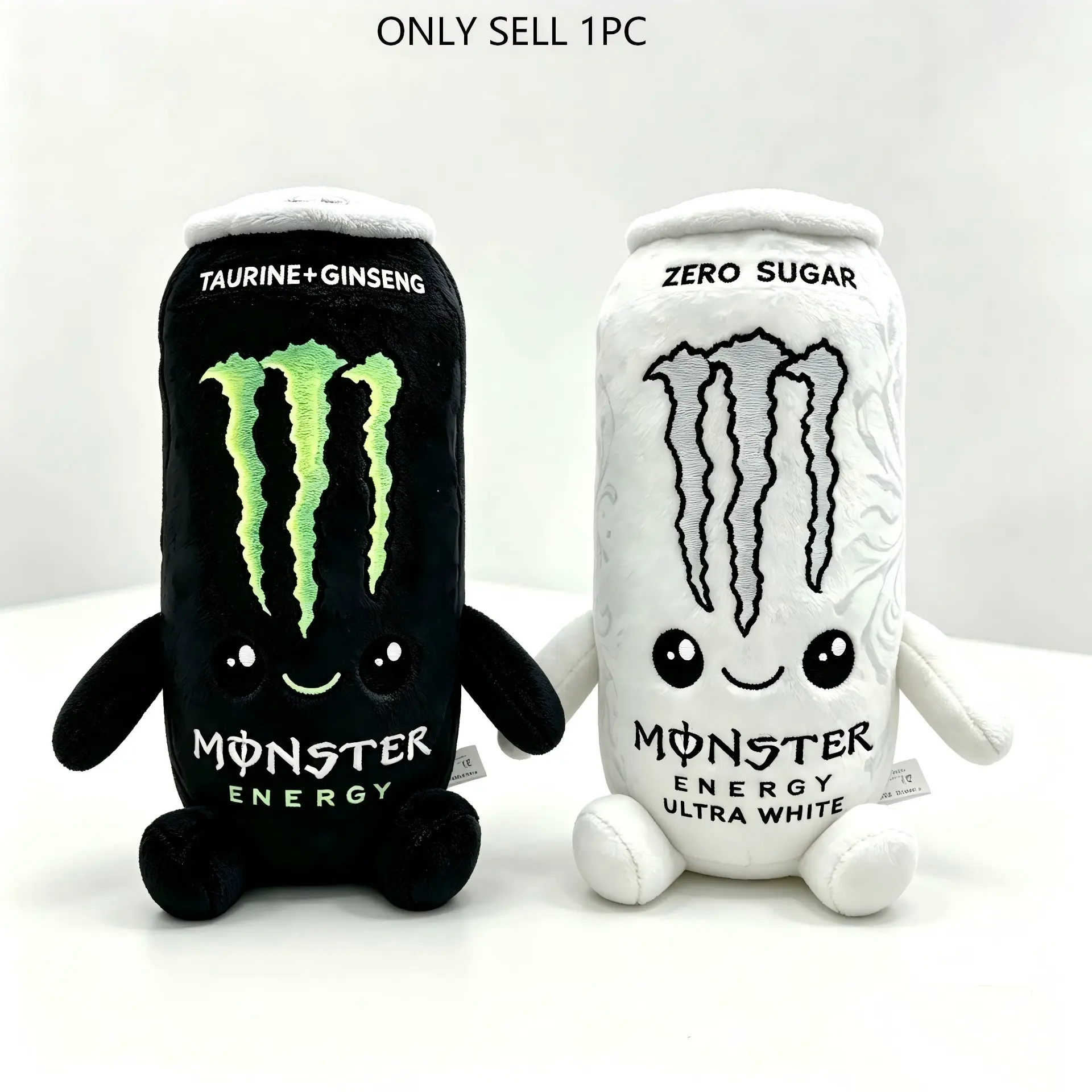 Cute Monster Energy Drink Can Plush Toy, Black & White Monster Energy Ultra White Stuffed Doll, Soft Simulation Beverage Can Plush Figure, Kawaii Collectible Plushies Home Decor Gift for Kids Monster Fans