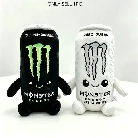 Cute Monster Energy Drink Can Plush Toy, Black & White Monster Energy Ultra White Stuffed Doll, Soft Simulation Beverage Can Plush Figure, Kawaii Collectible Plushies Home Decor Gift for Kids Monster Fans