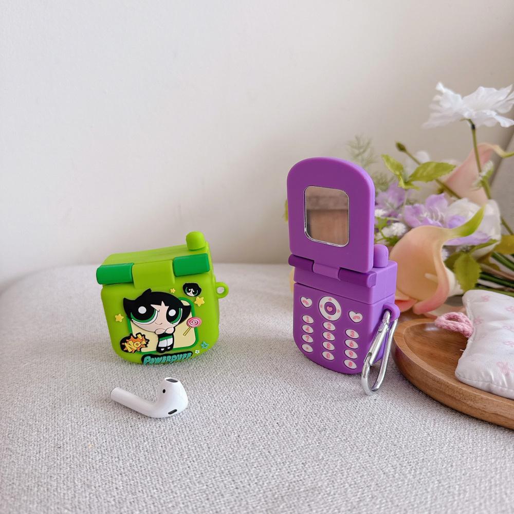 Cute Anime Figure The Power Girls Flip Phone SiliconeWireless Earphone Protective Case For Airpods PerfectSurprise Gifts