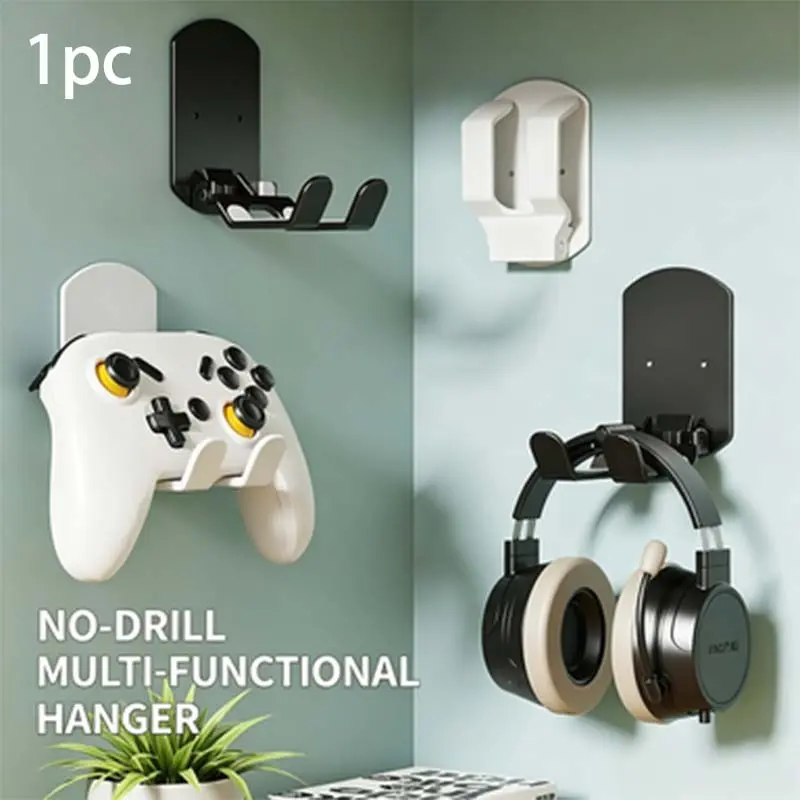 Wall-Mounted Holder Hanger for Game Controllers & Headsets, Space-Saving Adhesive Rack Organiser, Fits Xbox Ps Switch, Ideal for Gaming Setup Organization