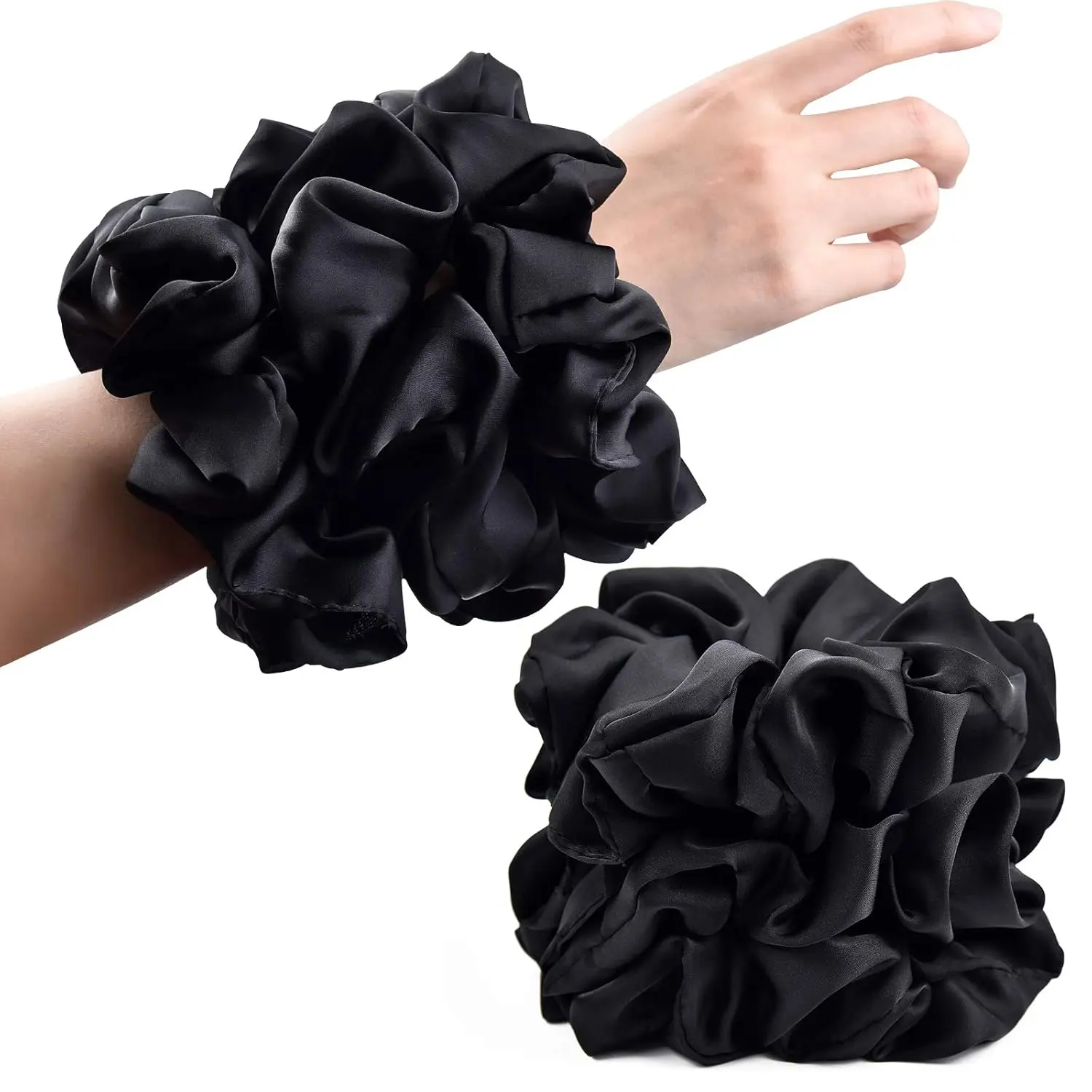 Big Scrunchies for Women 6.3Inches Large Scrunchie Satin Oversized Silk Thick Elastic Hair Ties Jumbo Hair Scrunchies 6 Pack (Black)