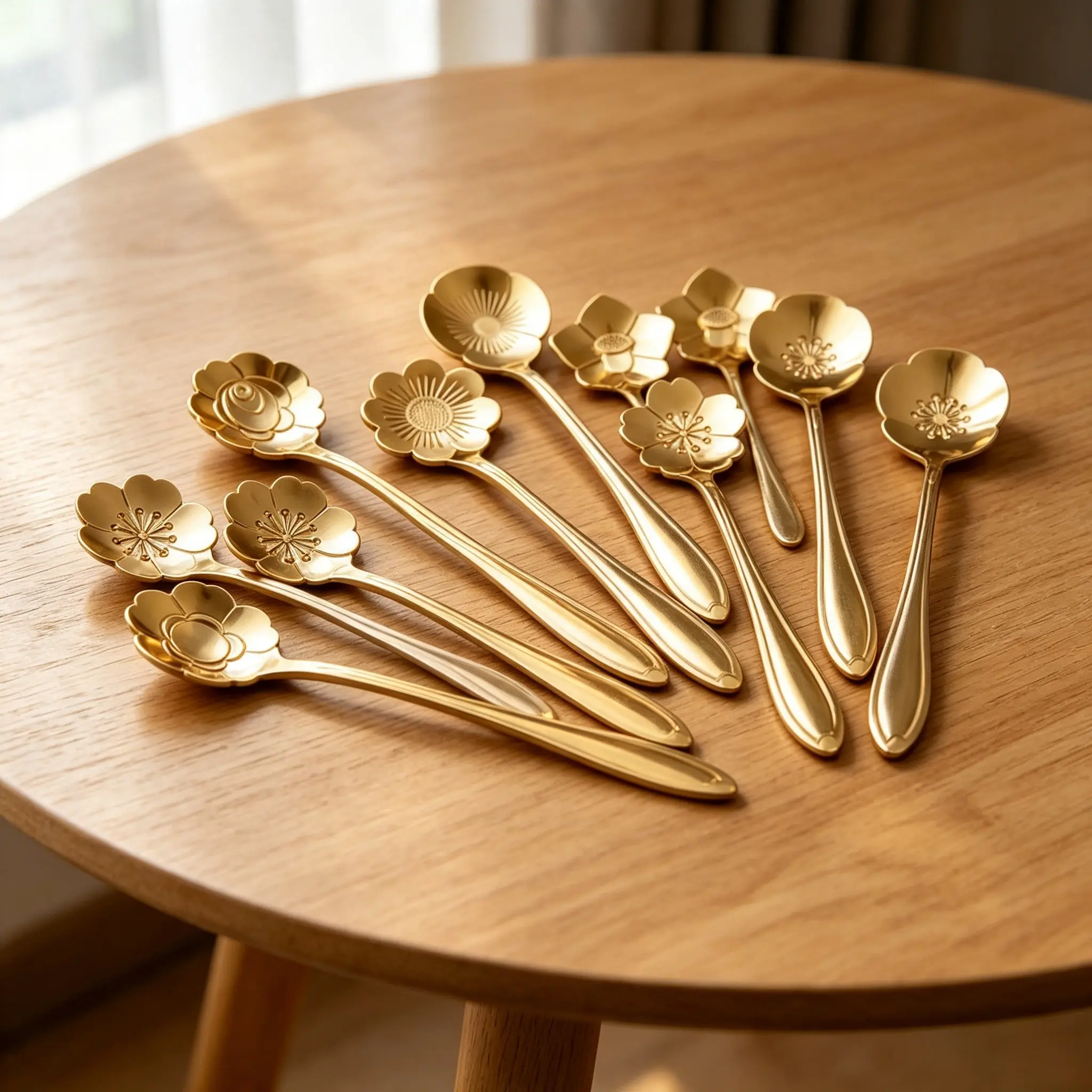 8Pcs Luxury Flower Shaped Stainless Steel Coffee Spoons, Floral Carved Small Tea Spoons, Multi-Purpose Dessert Honey Ice Cream Spoons, Elegant Tableware For Kitchen, Dining Room, Cafe, Ideal Holiday And Summer Gift