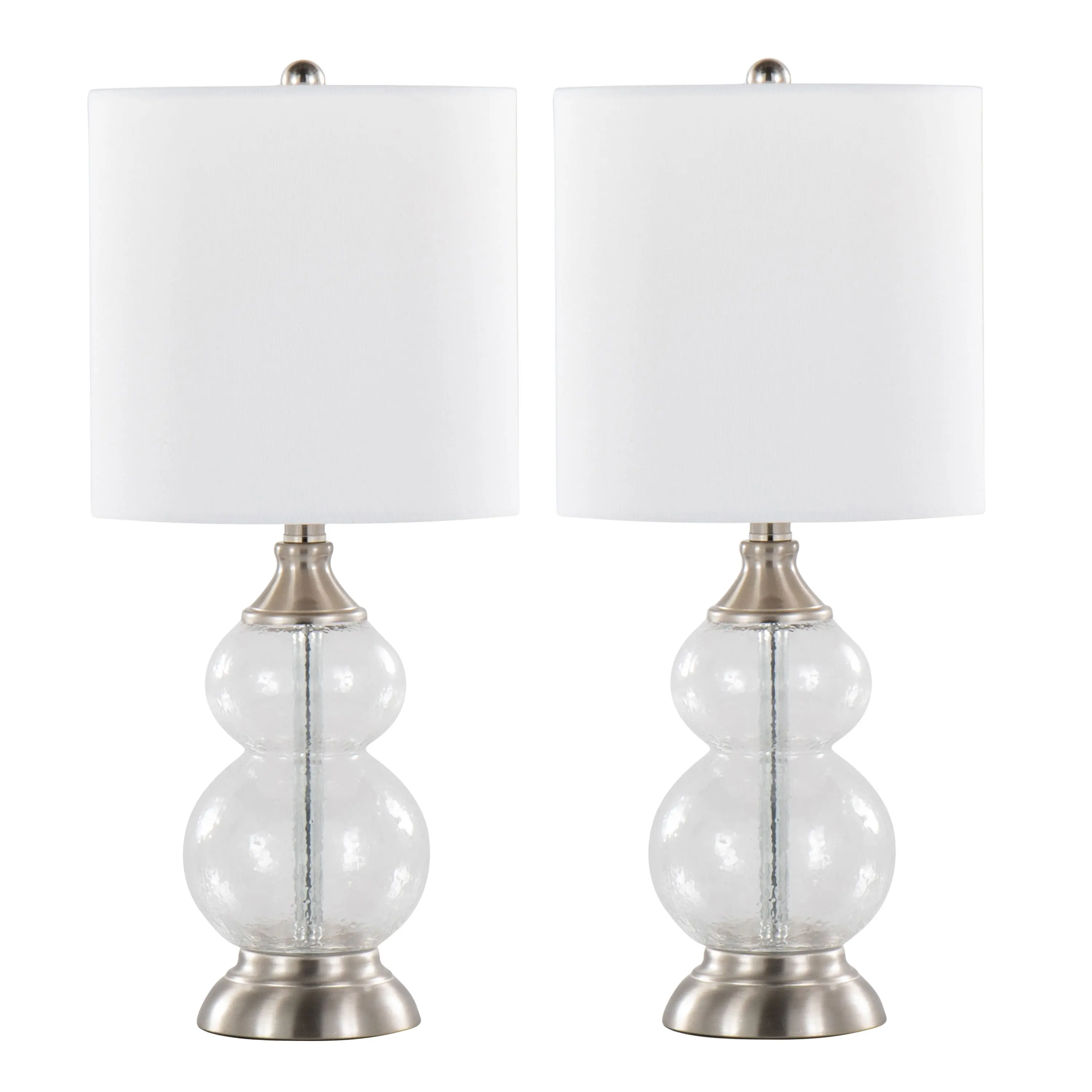 Nokaa Set of 2 Clear Glass Table Lamps - 20 Inch Contemporary Accent Lamps with White Linen Shade and Brushed Nickel Base for Living Room Bedroom Nightstand End Table Decor, Multiple Options Available