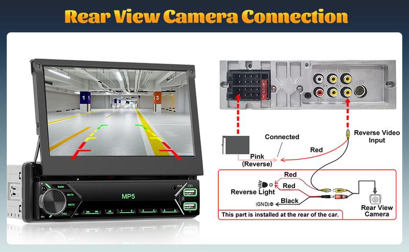 Car Radio 1Din with Retractable Screen,7inch Manual Retractable Display 1 Din Radio with Bluetooth Handsfree FM Type-C 2USB AUX Mirror Link SWC Rear View Camera、No carplay and no android auto、automotive