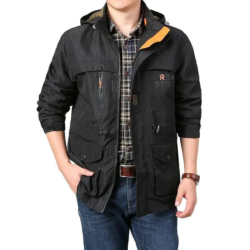 Men's Sport Coat, Men's Business Casual Jacket, Lightweight Quick-Drying Outdoor Climbing Jacket, Casual Parka, with Zipper Hood, Multiple Pockets, Autumn Windproof Hooded Coat