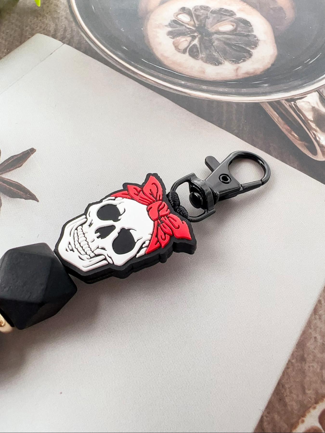 Creative Skull Design Beaded Cute Charms Keychain, Bag Charm, Novelty Silicone Beaded Keychain for Car Keys, Cute Keychain, Fashion Accessories for Women & Men As Gift, Charms, Halloween, Cute Keychain Accessory