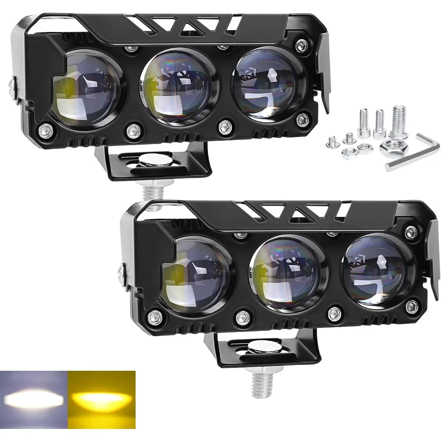 Motorcycle Driving Lights Yellow White Dual Color 8-85V 40W LED Fog Lights Waterproof Spotlight Auxiliary Lights for Motorcycle ATV UTV SUV Truck Boat Tractor Universal 2 Pack