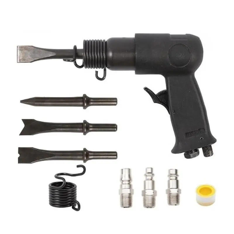 Short Barrel Air Hammer Kit with Quick Change Retainer and 4 Chisels, 1-5/8 Inch Stroke, 4500 BPM, Light weight