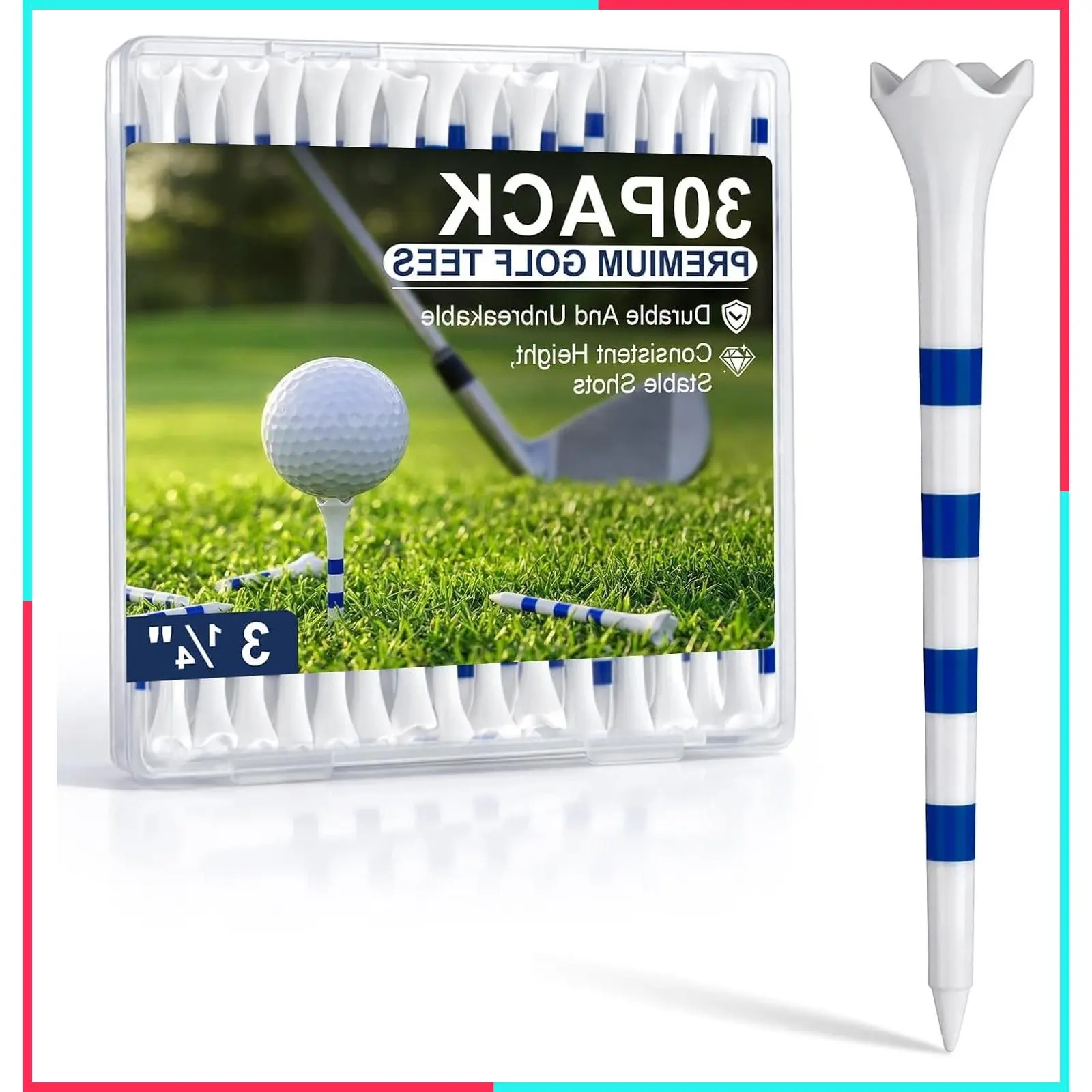 Professional Plastic Golf Tees 3-1/4" 30/50/100 Pack – Durable Low-Friction 4-Prong Driver Tees for Straighter Shots, Consistent Height for Distance, Driving Range & Course