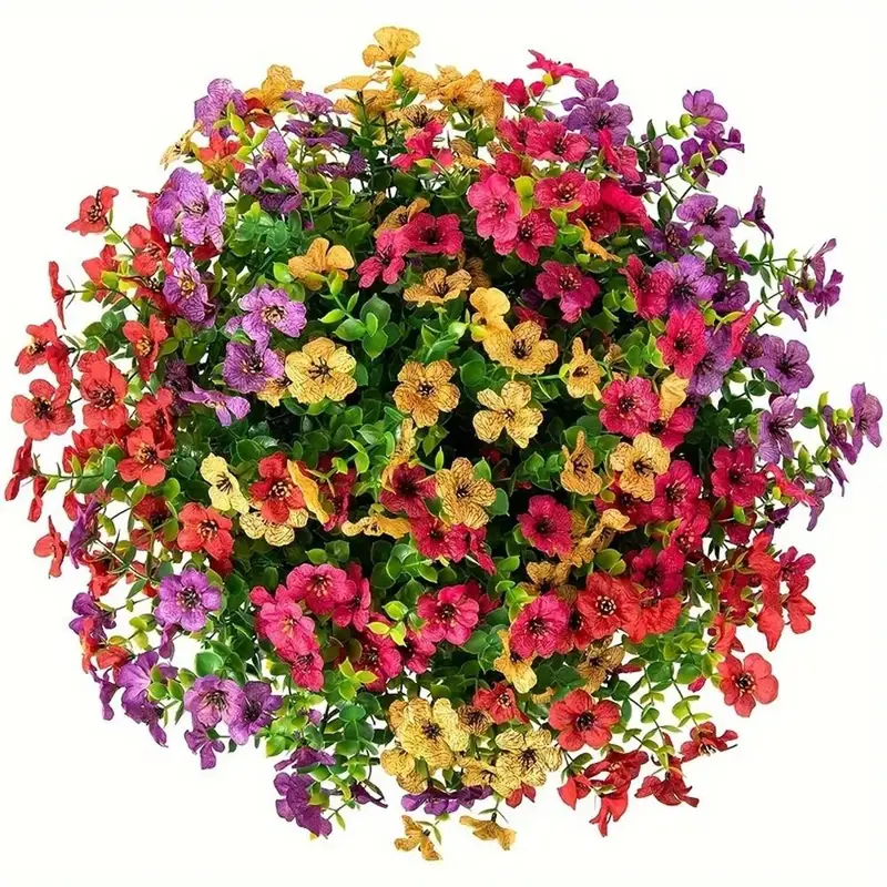 12 Bundles/24 Bundles Autumn UV-Resistant Artificial Daisies and Eucalyptus, Vibrant Outdoor Decor, Perfect for Entryway, Patio, Windows, Garden