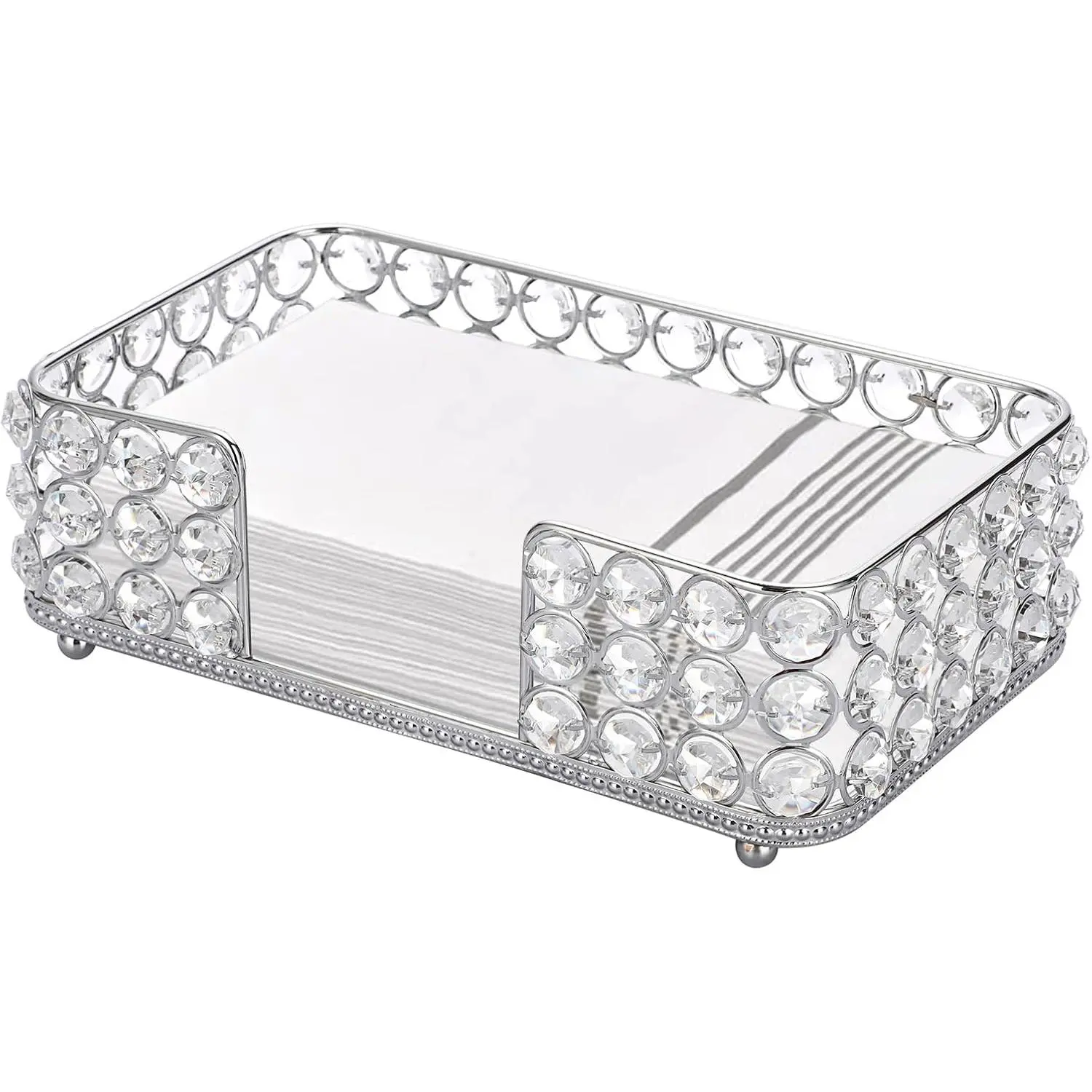 Sumnacon Stylish Bathroom Guest Towel Holder-Rectangle Crystal Napkin Holder for Guest Hand Towels Paper Napkins, Decorative Napkin Tray for Bathroom Vanity Toilet Tank Table Kitchen Countertop,Silver