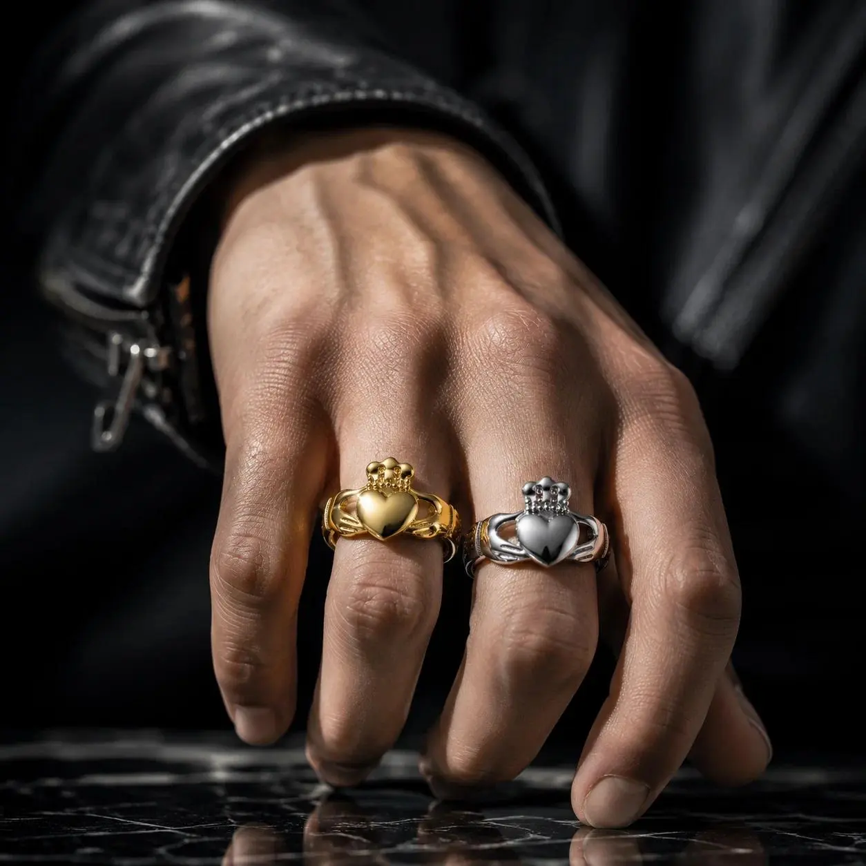 Vintage Stainless Steel Claddagh Ring for Men Gold Silver Color Biker Punk Heart Crown Hands Rings Gothic Jewelry