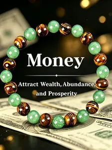 Prosperity Money Crystal Bracelet Gift, Stretchable Comfortable Tiger Eye Aventurine Bead Jewelry, Symbolize Wealth & Good Fortune, Thoughtful Lucky Present for Birthday, Business Opening & Housewarming in Europe