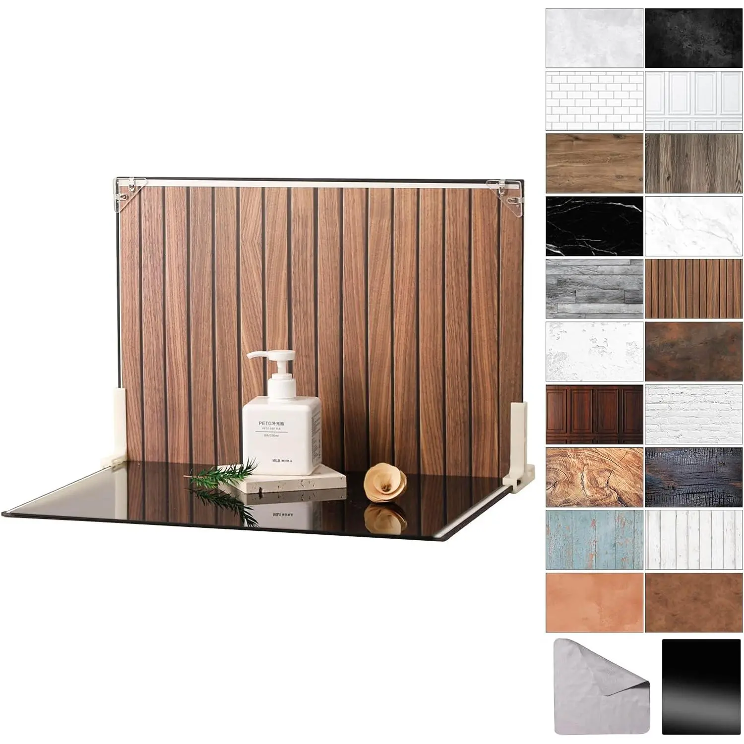 Photography Backdrops, 10 count 20 Patterns | Gloss Black , Photo Backdrop Board, , Tabletop Small  Kit