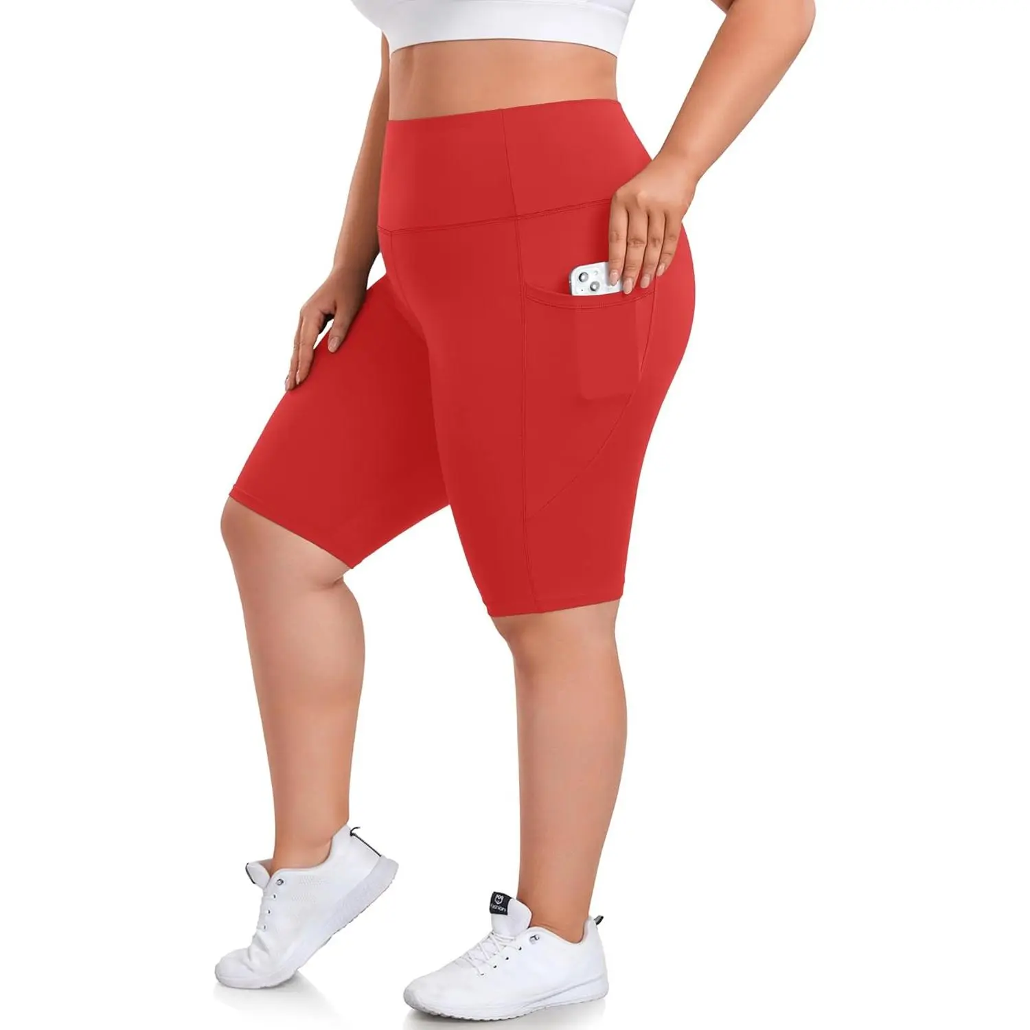 Women's Plus Size High Waisted Biker Shorts, 8" Opaque Spandex Athletic Yoga Shorts with Pockets, Tummy Control for Maternity & Workout, Women's Clothes, Christmas, Birthday, Female, Anniversary, Holiday, Athletic Stretch Women's Sports Shorts