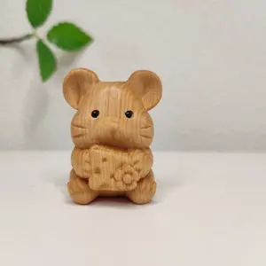 1pc Hand-carved Wooden Zodiac Mouse Statue Decoration Item for Home, Cheese-Eating Mouse, Christmas, New Year and Valentine's Day Gift, Creative Animal Home Decor - No Electricity Required
