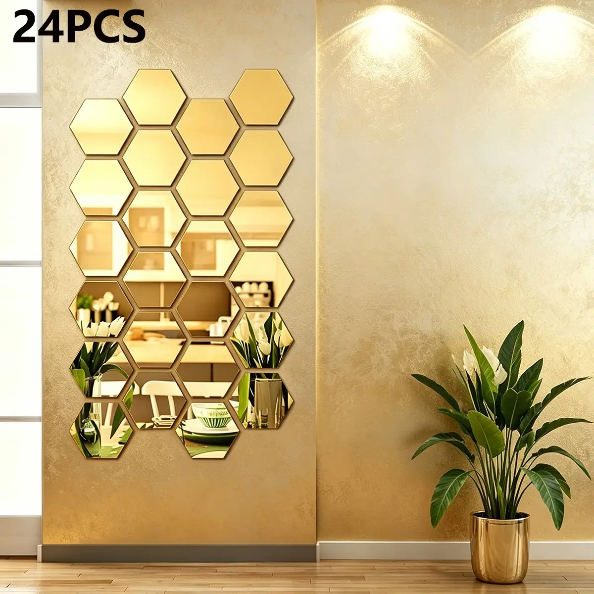 24pcs Hexagon Acrylic, Decorative Mirror Wall Stickers, Self Adhesive for DIY Craft Home Wall Decoration, Wall Decor for Living Room Bedroom Sofa TV Background, Mirror Stickers for Dorm Decoration