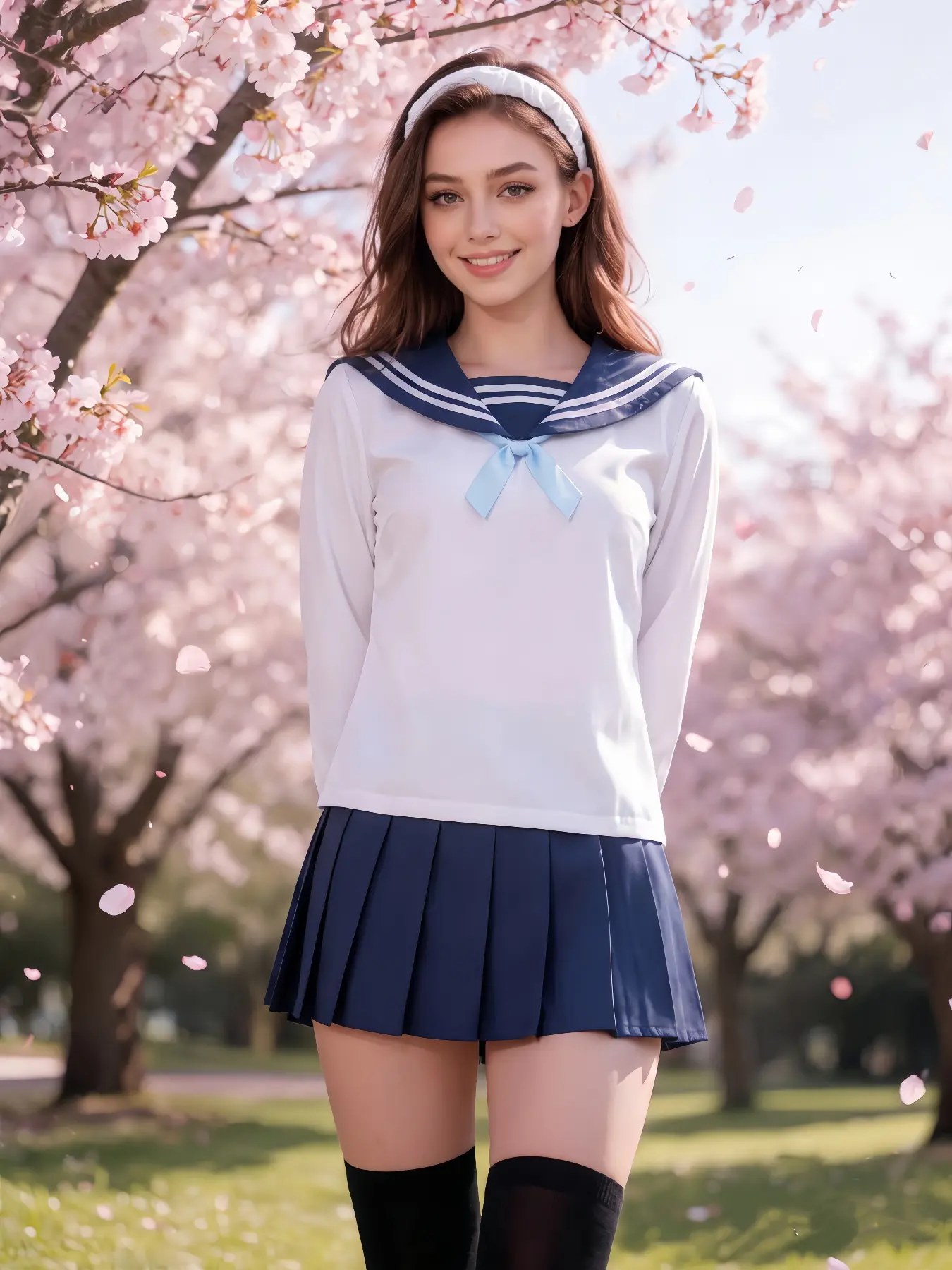 Japanese Style Long Sleeve Sailor Uniform Jk Set, Includes Headband, Socks, Tie, Perfect for Cosplay, School Events, Daily Wear, Spring