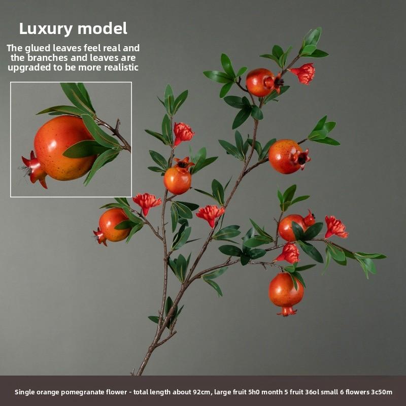 Artificial flower 6-headed pomegranate branch with pomegranate fruit ornament for housewarming, New Year's decoration, home living room floor decoration