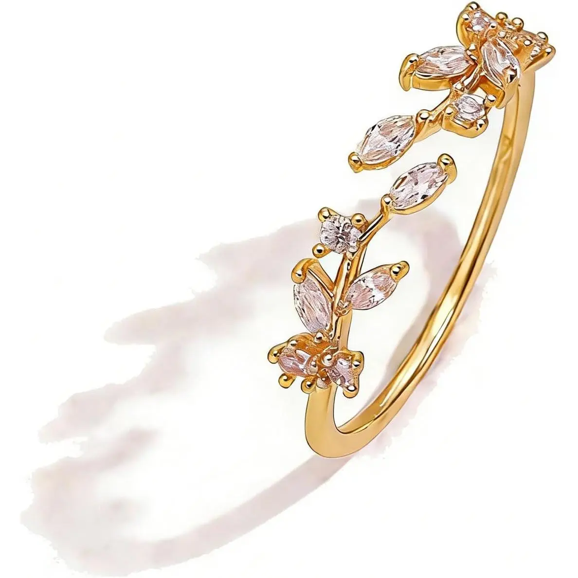 Rings Non Tarnish  Adjustable Rings for Women Cubic Zirconia Leaf Ring Dainty  Stackable Ring for Women