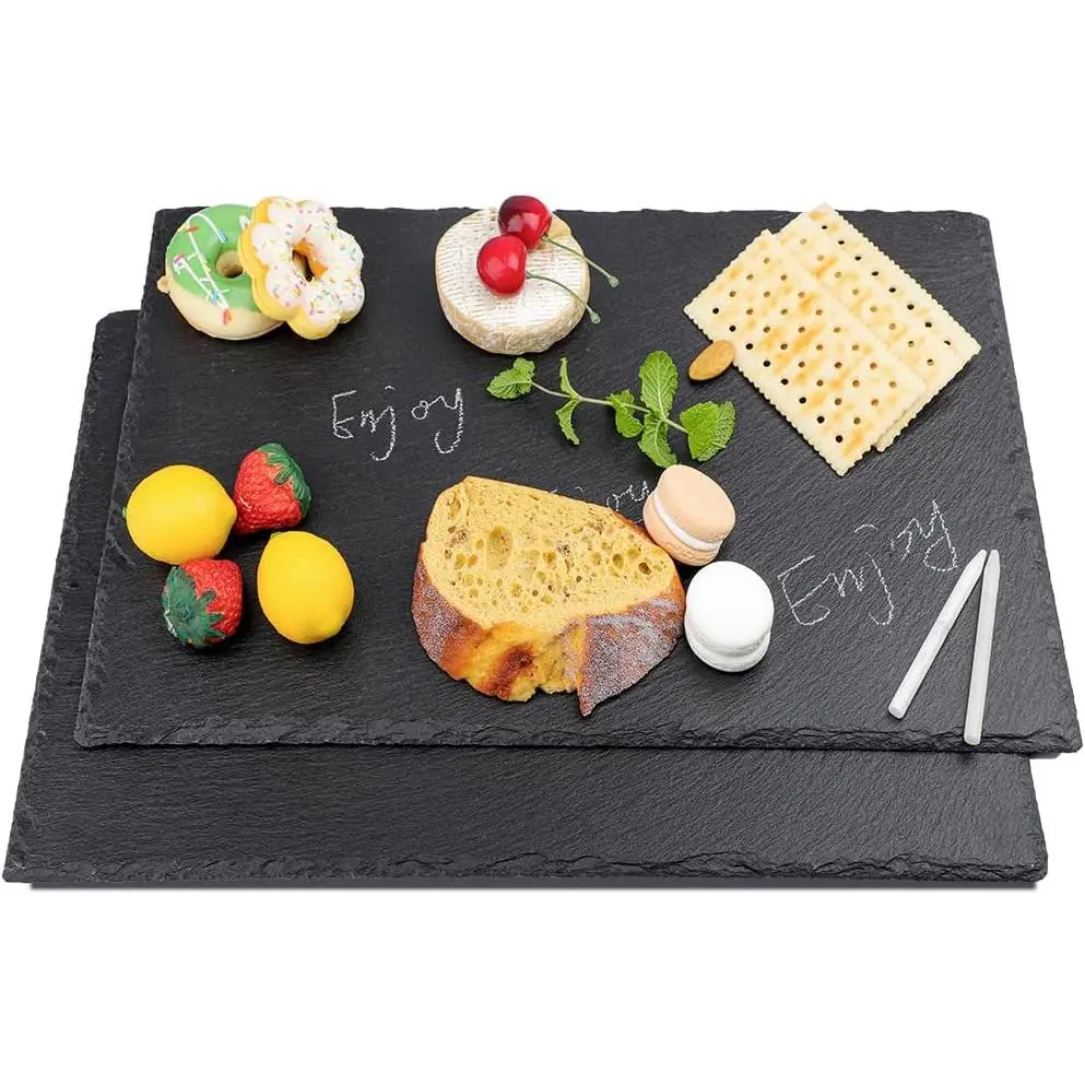 2 Pcs 16 x10 in Slate Cheese Boards Slate Board for Meat Cheese Appetizers, Serving Plate Tray Serving Stone Boards Platter with 2 Chalks for Christmas Housewarming