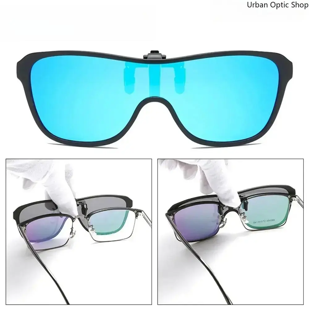 XUH Polarized Flip Up Clip On Sunglasses for Men Women, Oversized Square TR90 Photochromic Eyewear, UV400 Anti-Glare Lightweight Flexible Frame for Driving Fishing Outdoor Sports Summer Daily Wear