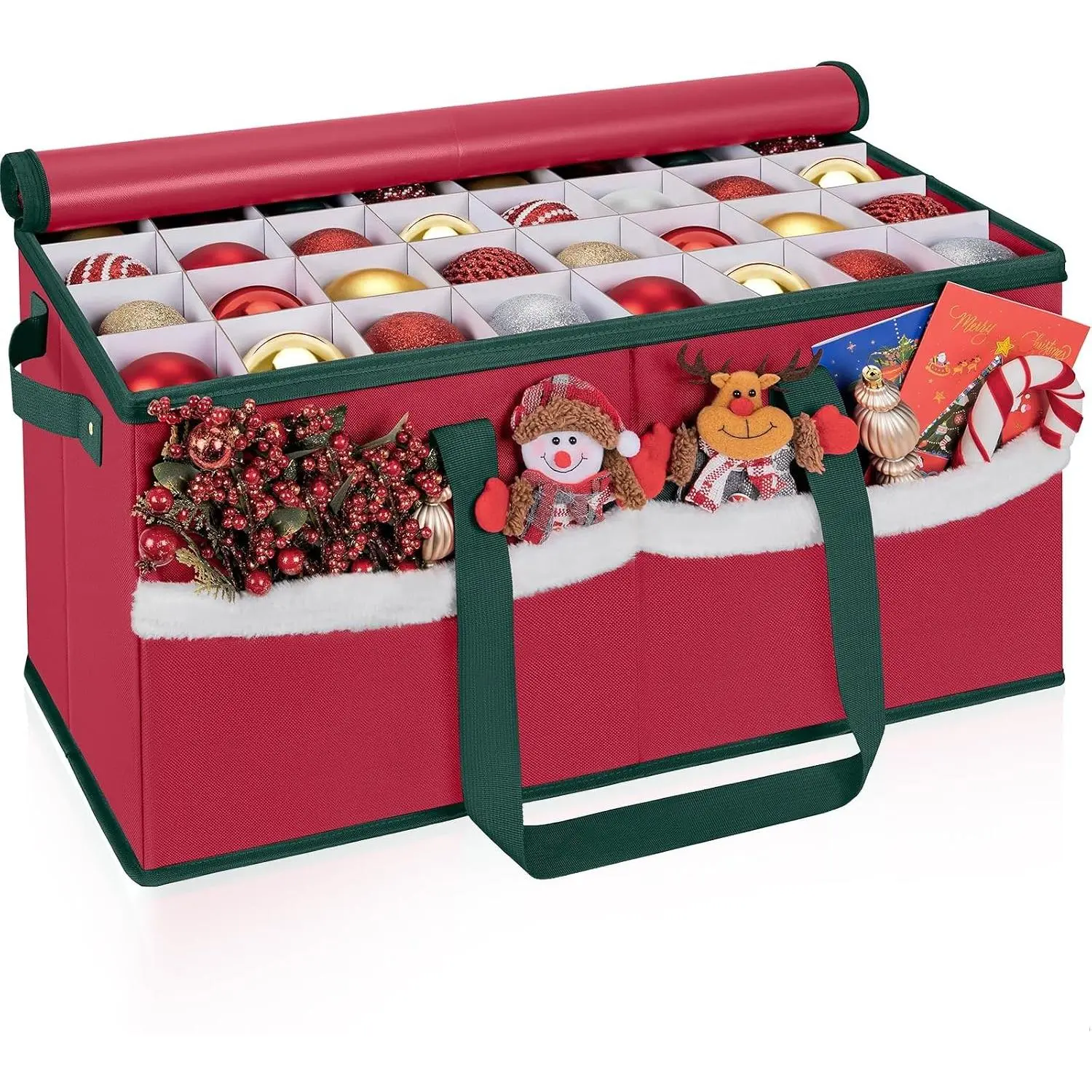Christmas Ornament Storage Box with Adjustable Dividers Zippered Top Stores up to 128 Holiday Ornaments (3 Inch) Xmas Ball Decorations Organizer Storage Container Bin