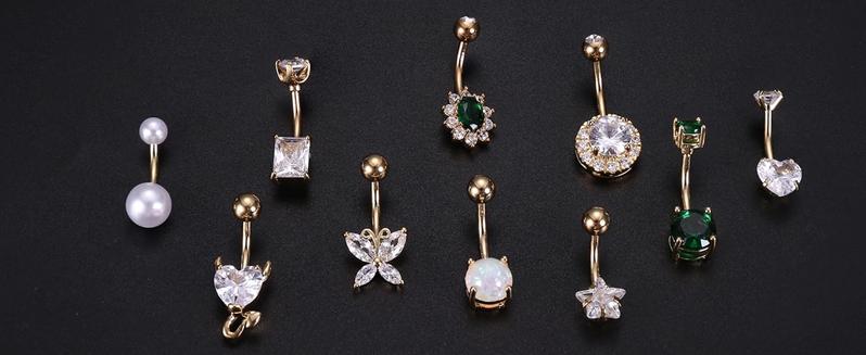 ZELORES 9/10PCS Surgical Stainless Steel Hypoallergenic Belly Button Rings with Extra Replacement Balls, Trendy Dangle Belly Button Piercing Jewelry for Women, 14G - Silver Plated/14K Gold Plated/Rose Gold Plated