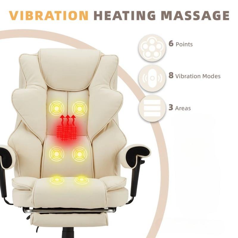 Ergonomic Executive Office Chair with 6-Point Massage and Footrest, Adjustable Reclining Faux Leather Desk Chair with Padded Armrests and Swivel Wheels