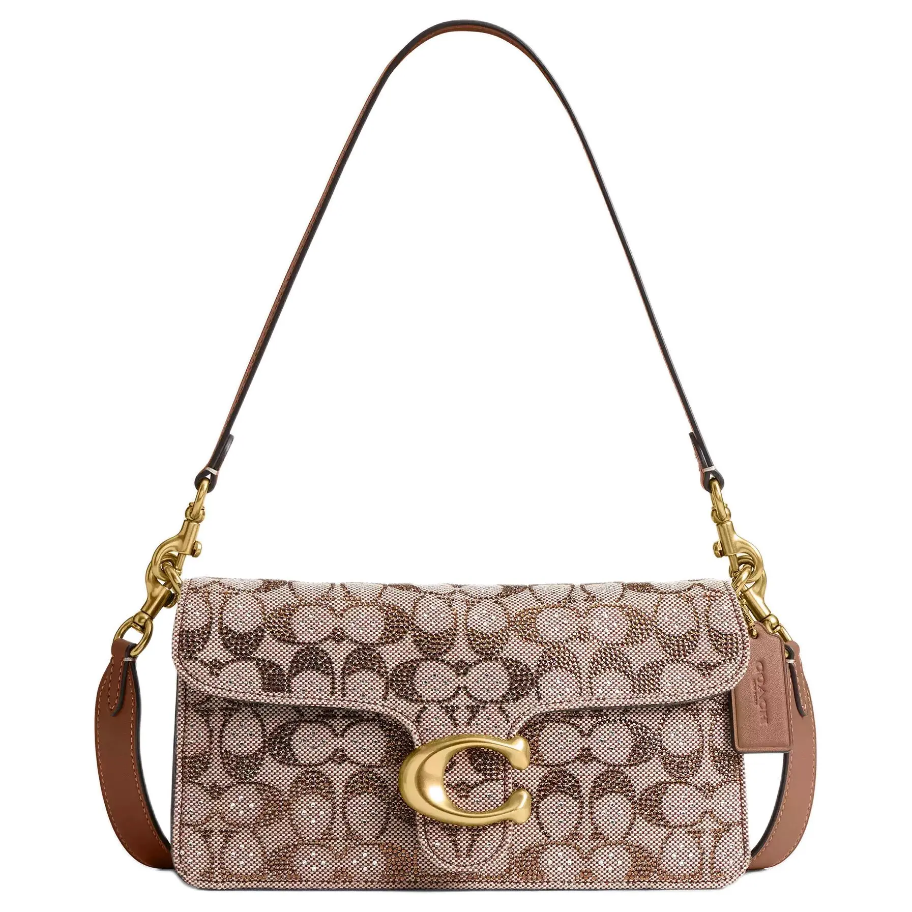 COACH Tabby 26 Crystal Logo Jacquard Crossbody Bag for Women – Medium Size, Mushroom-Colored Natural Grain Nappa Leather