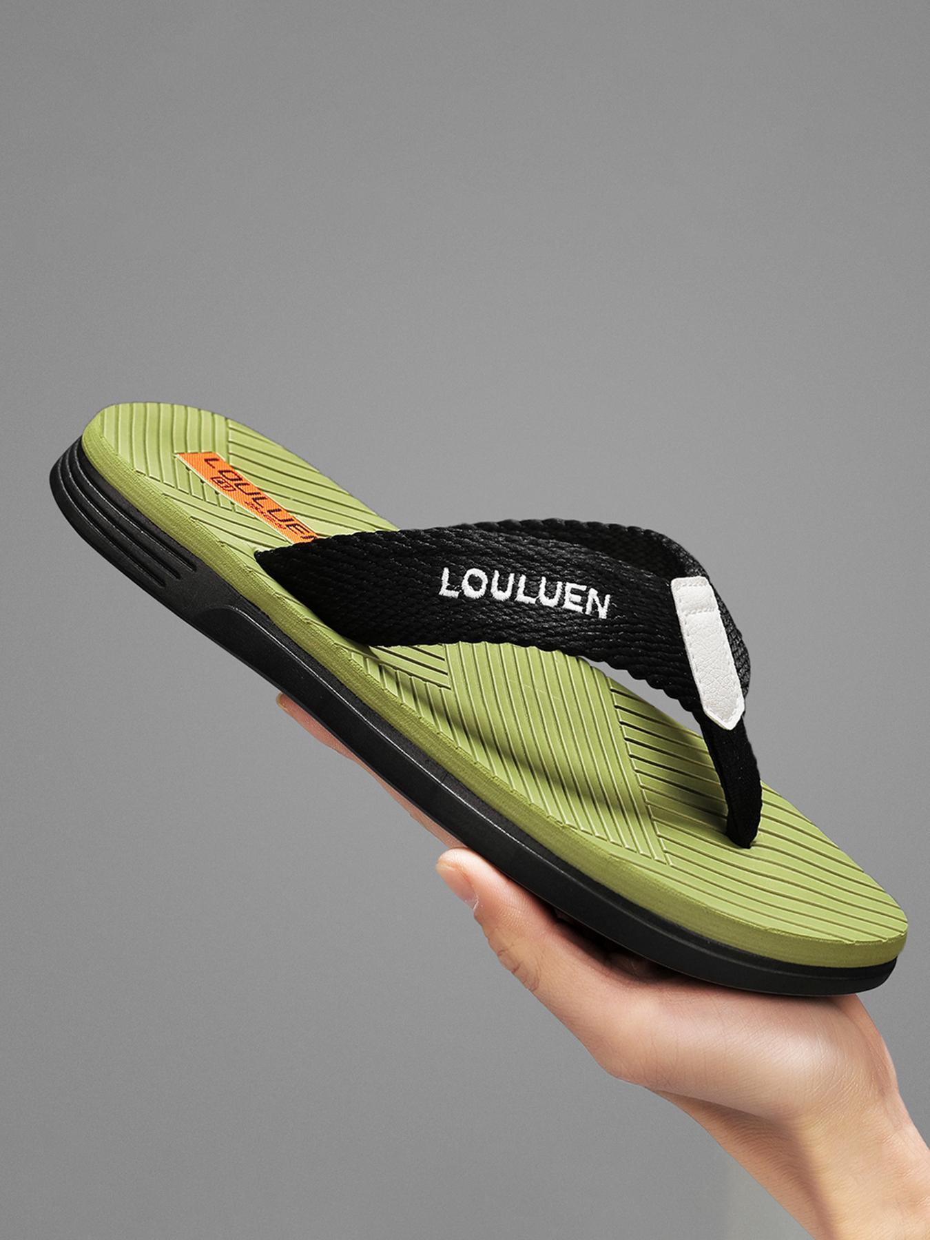 Men's Casual Letter Label Design Solid Color  Flip Flops, Trendy Breathable Non-slip Slippers, Comfortable Soft Bottom Slippers for Indoor & Outdoor Wear