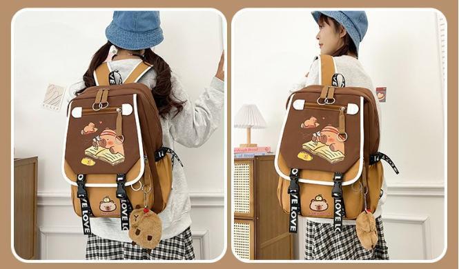 Capybara Backpacks Schoolbag for Teenage Waterproof Girls Boys Backpack Female Travel Bag Bookbag Mochila with Plush Keychain