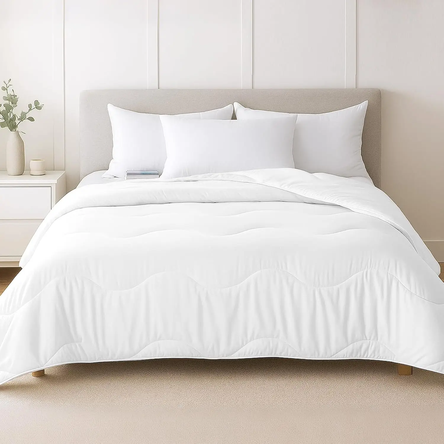 Lightweight Comforter Cooling White, All Season Duvet Insert |   Breathable Queen Size Summer Bedding, Soft Microfiber Cool Down Alternative With Corner Tabs, 88x88 inch
