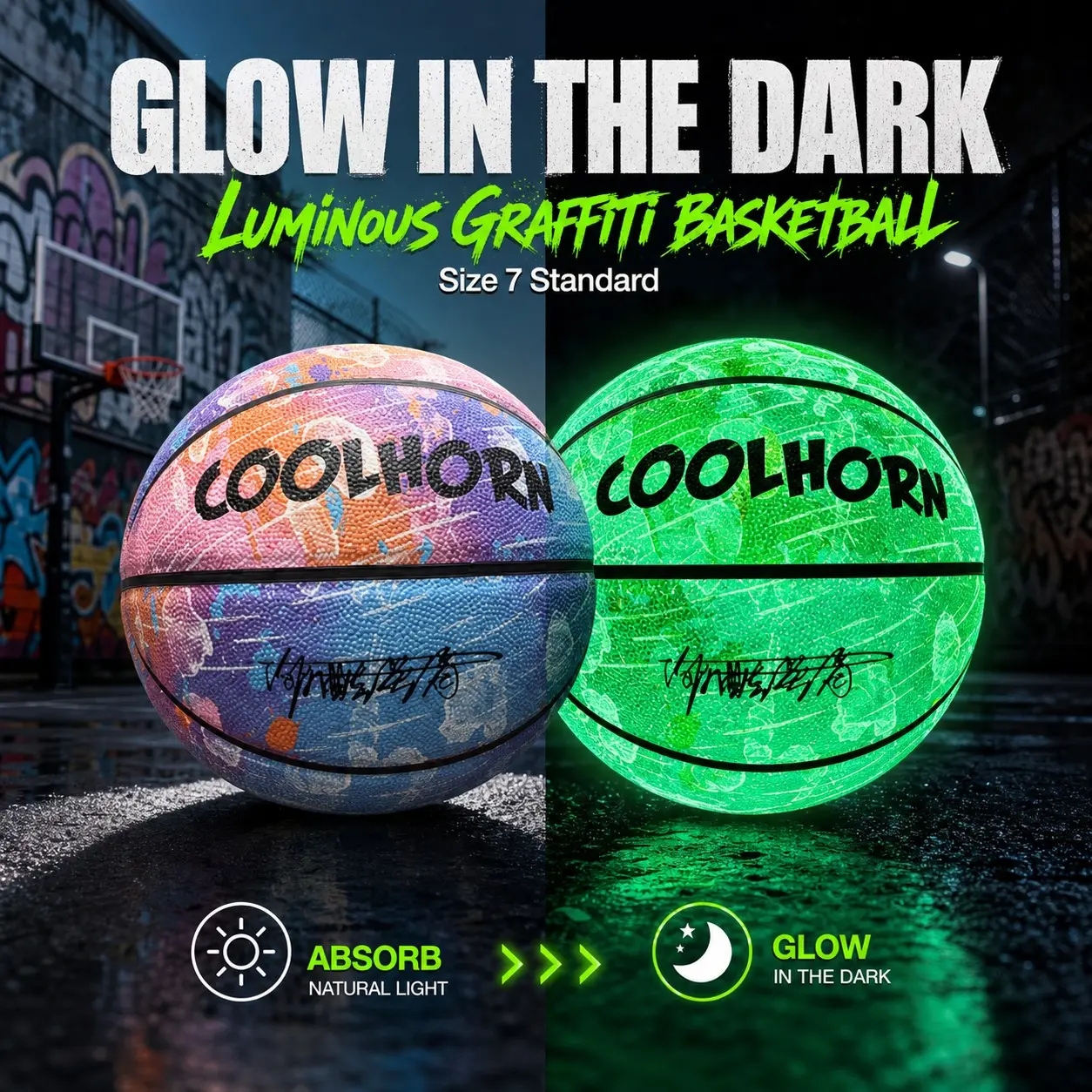 Glow In The Dark Luminous Reflective Basketball, Official Size 7 Adult Standard PU Training Ball, Wear Resistant Anti-Slip Cool Viral Night Basketball for Outdoor Street Court, Indoor Gym Training, Teen Sports Game & Gift for Basketball Lovers