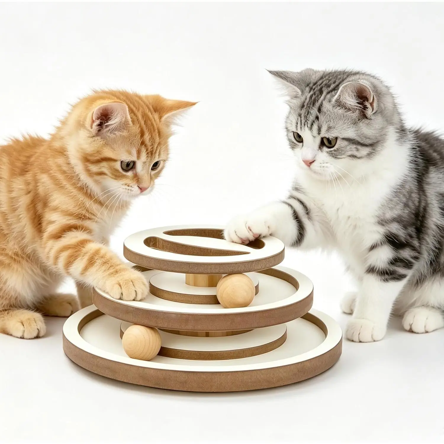 Lulu's world Cat Ball Track Toy,Natural Wooden Kitty Toys Roller,3-Level Tower with Puzzle Top,Fully Assembled Interactive Fun Toy for Kitten Mental Physical Exercise-11-Inch