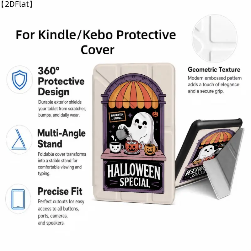 For Kindle/Kobo/Tolino Case, with stand Halloween Ghost Coffee Shop for New Kindle 11Th 2019, for Kindle 11th Generation Case for Kindle 11Th (2022/2024), 6-Inch, 7-Inch Kindle Paperwhite 12Th Generation 2024 Vision Color (2024) /Vision 6 (2021）/Shine Col