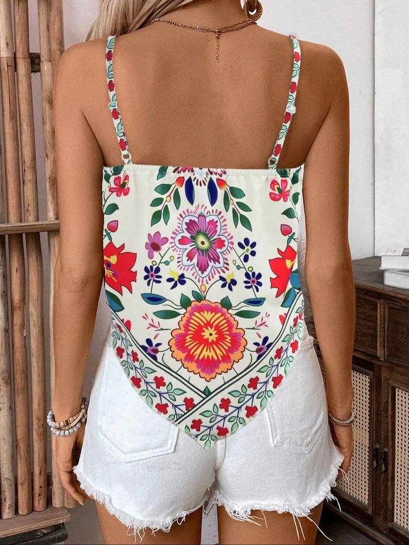 Women's Floral Print Cami Top, Boho Bohemian Sleeveless Top for Summer, Ladies Clothes for Daily Wear, Womenswear