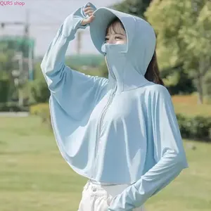 2026 NEW Lightweight UV Protection Sun Jacket, 2-in-1 Cooling Hooded Coat with Built-In Wide Brim Ponytail Hat, Breathable Long Sleeve Outdoor Cover for Cycling, Hiking, Travel and All Summer Outdoor Activities