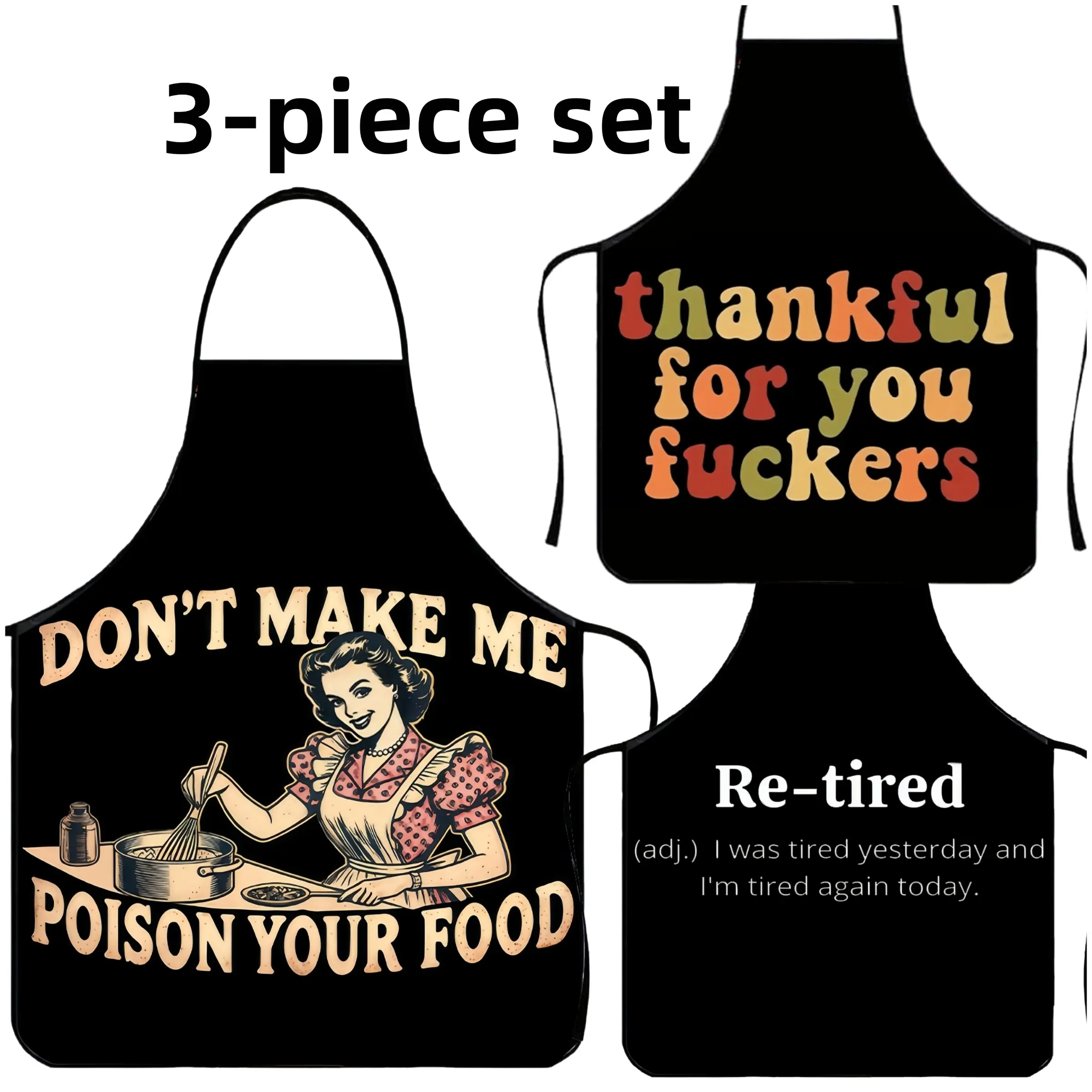 Polyester Funny POISON FOOD Print Apron Set, 3-piece set ﻿Christmas Gift Apron,Cooking Apron,BBQ Apron,Garden Tool,﻿Kitchen Essential,Cleaning Tool,Apron for Men&Women