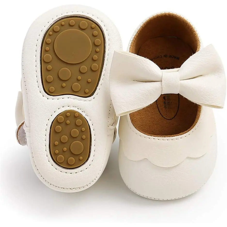 Baby Girls  Flats with Bownot Non Slip Soft Sole PU Leather Newborn Infant Toddler First Walker Cirb Dress Shoes