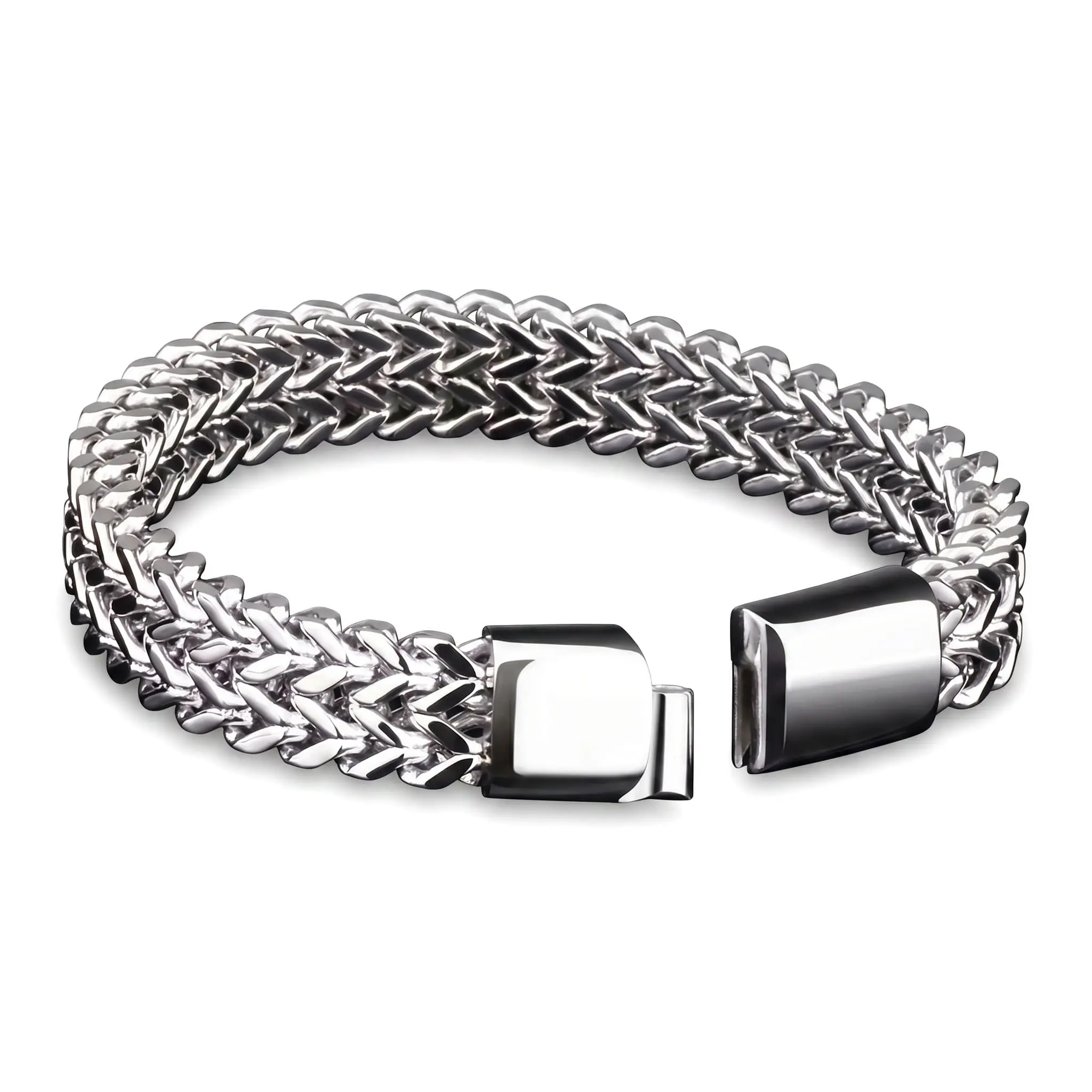 Men's Premium Silver Stainless Steel Franco Chain Bracelet - Heavyweight Rugged Wheat Link Band with Seamless Secure Clasp, Bold Minimalist Jewelry for Biker, Streetwear & Everyday Wear