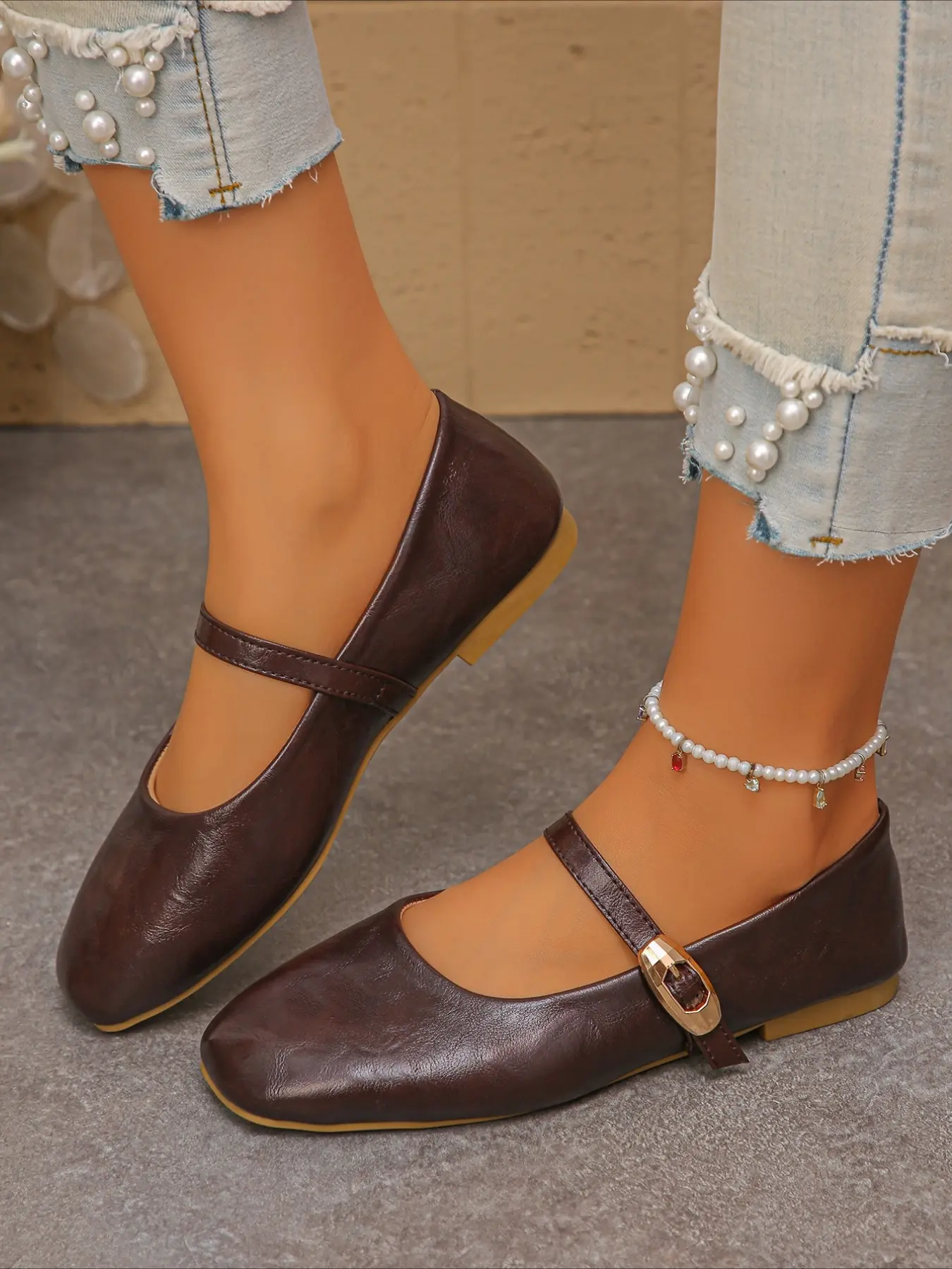 1 Pair Women's Retro Leather Square Toe Buckle Strap Mary Jane Flat Shoes, French Commute Style Soft Sole Comfortable Footwear, Versatile Casual Shoes for Office Work, Shopping & Daily Wear
