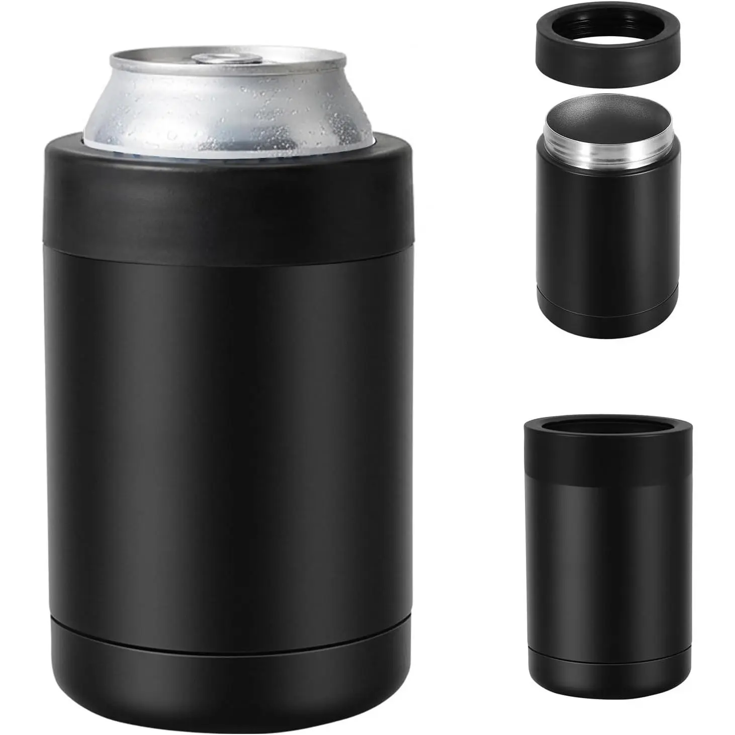 Can Cooler 12 OZ Beer Holder, Stainless Steel Beverage Can Insulator Standard Size Cans Holder with Vacuum Insulated, Metal Koozie for Cans, Black