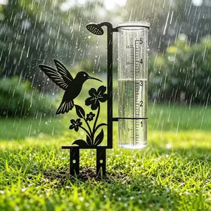 Hummingbird Frame + Glass Rain Gauge, Outdoor Rain Gauge with Decorative Function, Unique Design for Garden Decoration