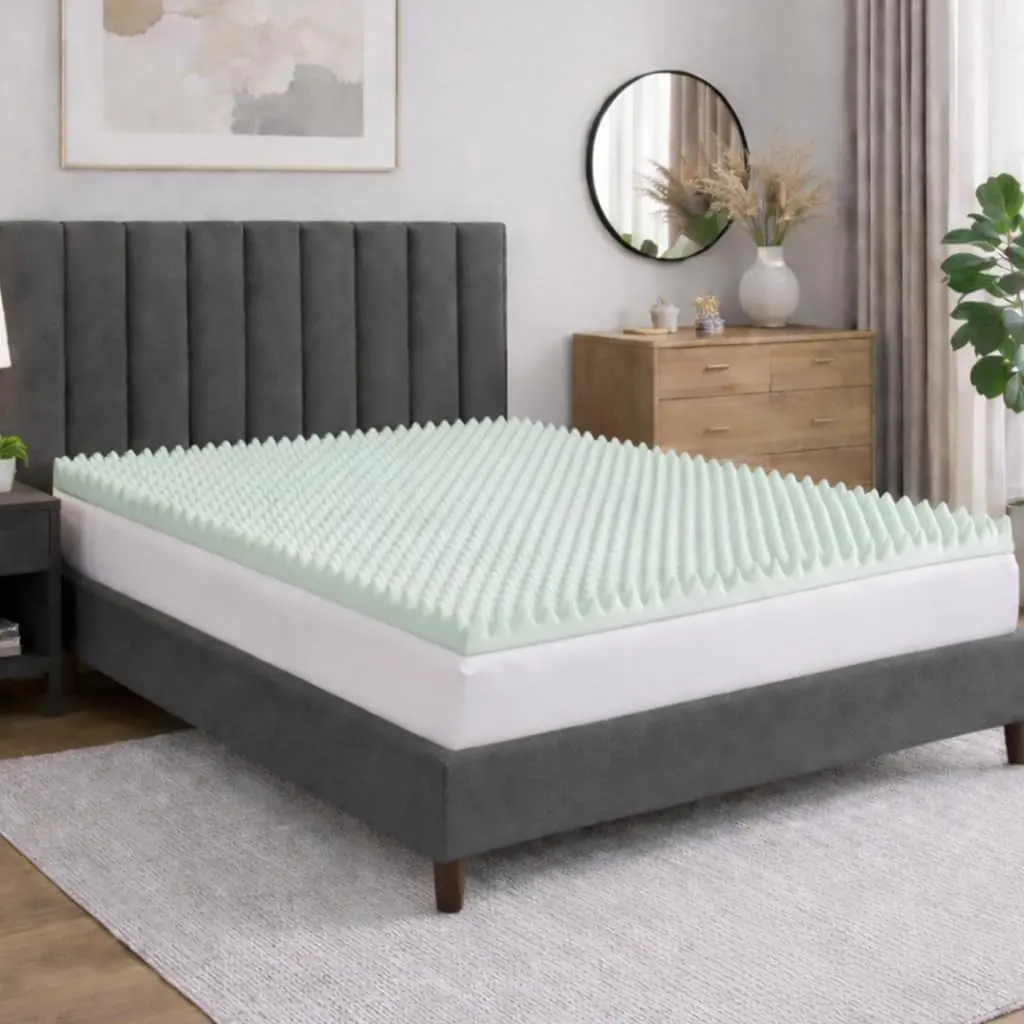 King Size 1-Inch Convoluted High Density Foam Mattress Topper, CertiPUR-US Certified, Green, Provides Superior Comfort & Support